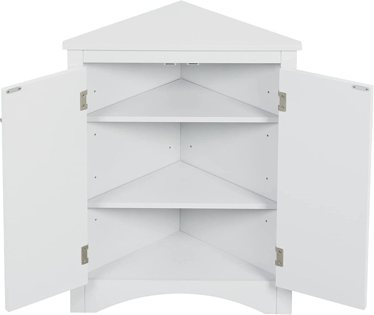 Merax Bathroom Cabinet Freestanding Storage Furniture with Adjustable Shelves and Doors for Kitchen， Living Room， Hall， Modern Style， White Triangle