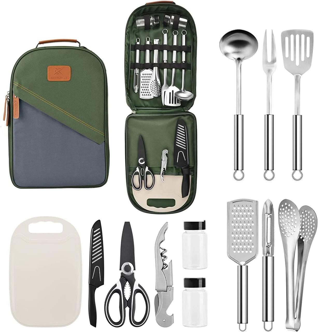 Extremus Camp Kitchen Cooking Utensil Set 13/27 Pcs Cookware Kit - Portable Outdoor Cooking and Grilling Utensil Organizer Travel Set for Backpacking BBQ Camping Travel，Camping