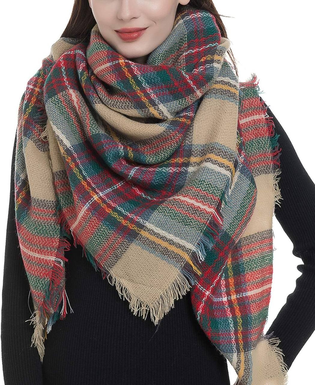 Dimore Trendy Plaid Blanket Scarf Women Big Oversized Long Scarves Warm Winter Tartan Checked Shawl Wrap Scarf Gift For Women