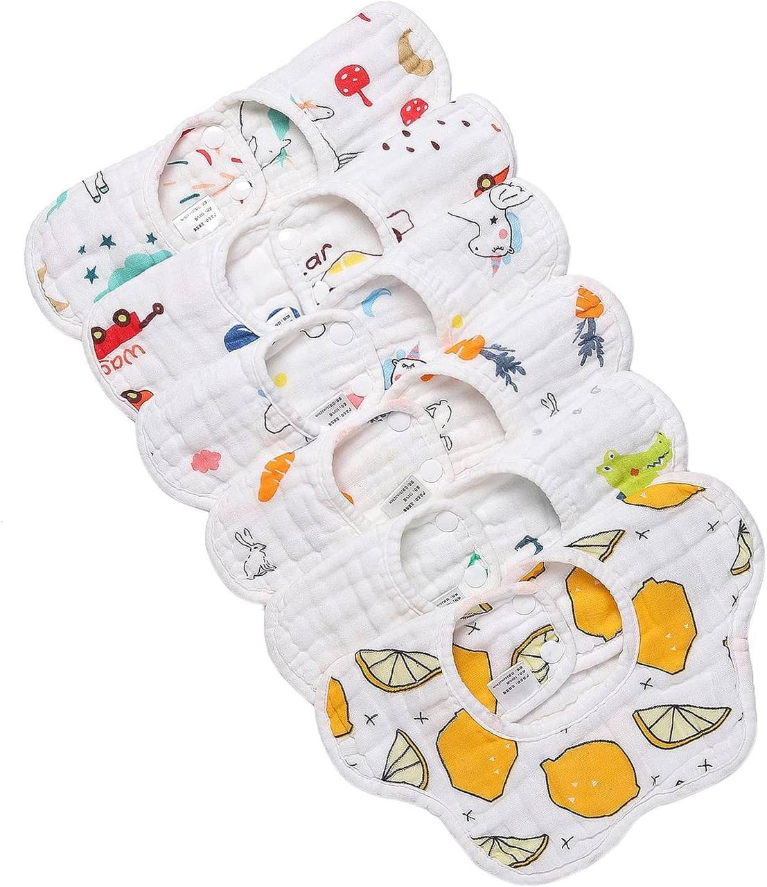6pcs Baby Petal Bibs 360Degree Rotating Multicolor 100percent Cotton Super Soft and Absorbent with 8 Layers of Gauze Suitable for 03 Years Old Boys and Girls Who Are Teethi