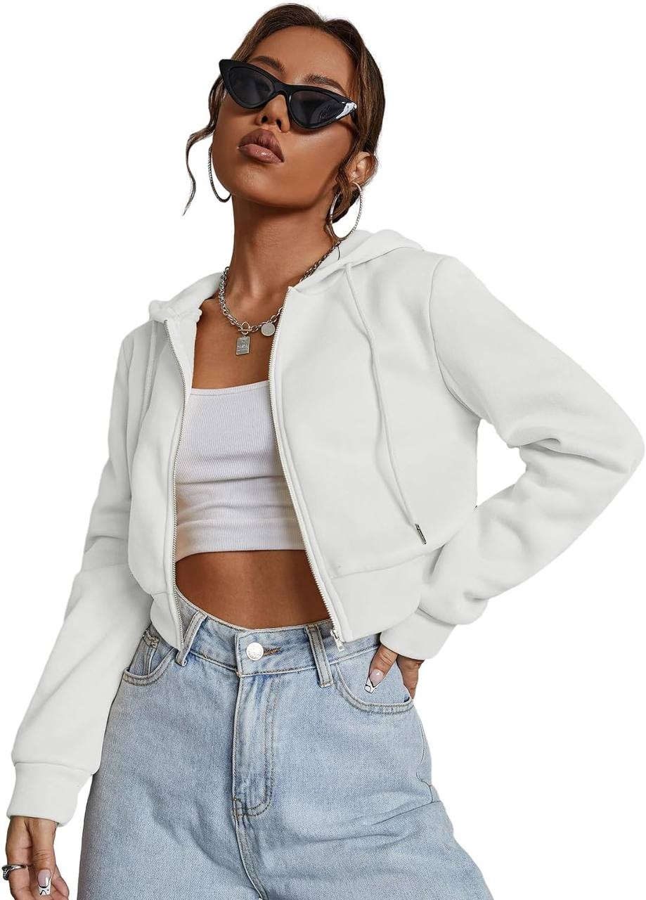 Floerns Women's Casual Long Sleeve Zip Up Cropped Hoodie Sweatshirts