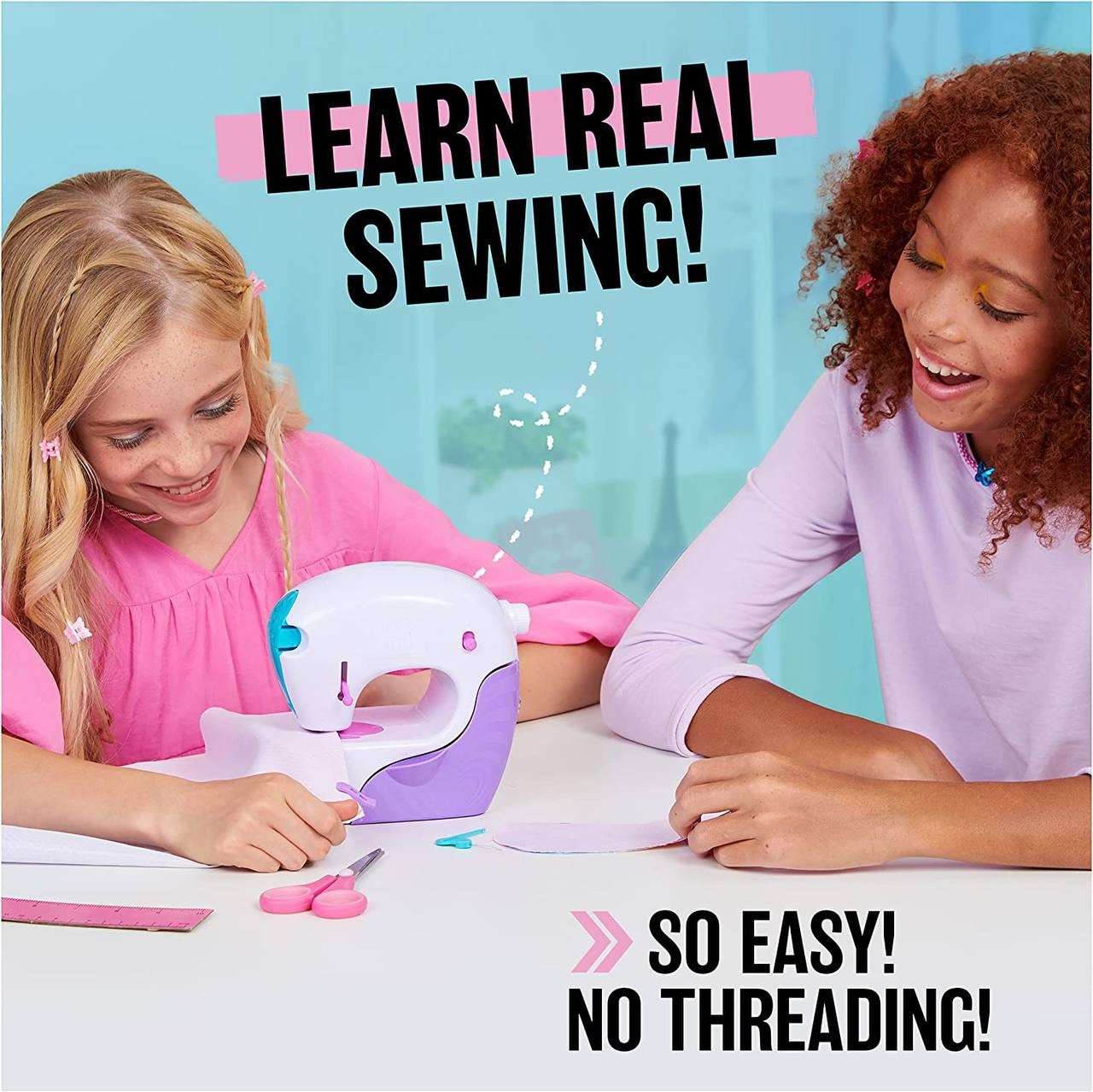 Cool Maker, Stitch ‘N Style Fashion Studio, Pre-Threaded Sewing Machine Toy with Fabric and Water Transfer Prints, Arts & Crafts Kids Toys for Girls