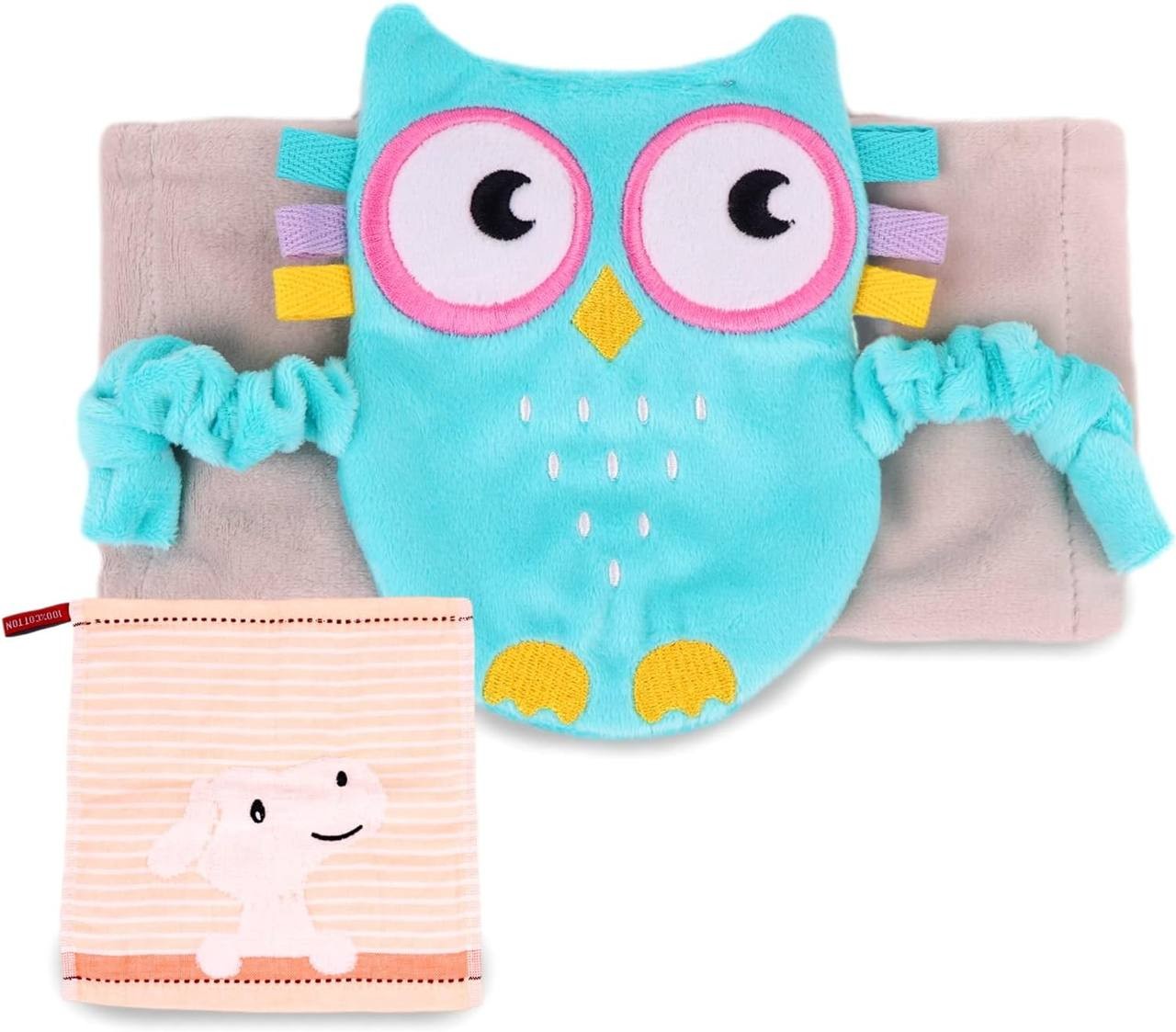 Superse Colic and Gas Relief for Newborns - Colic Calm Baby Heating Pad Belly Band for Upset Stomach and Baby Reflux - Warm Aroma Stomach Band for Fussy Infant Gas with Washcloth (Blue owl)