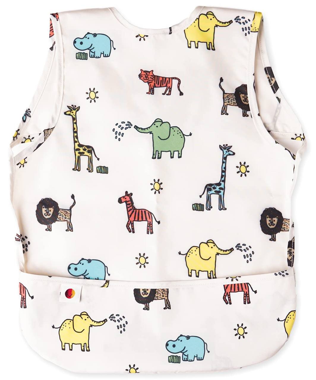 Short-Sleeved Waterproof Bibs for Baby Boys, Girls, and Toddlers 2-4 Years - Food Catcher Pocket - Recycled Polyester - Adorable Animal Print - Easy to Clean - Feeding Smock Apron