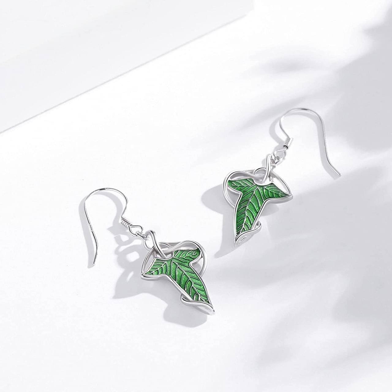 Lord of The Rings Jewelry 925 Sterling Silver Green Leaf Drop Earrings Lord of The Rings Gifts for Women Girls
