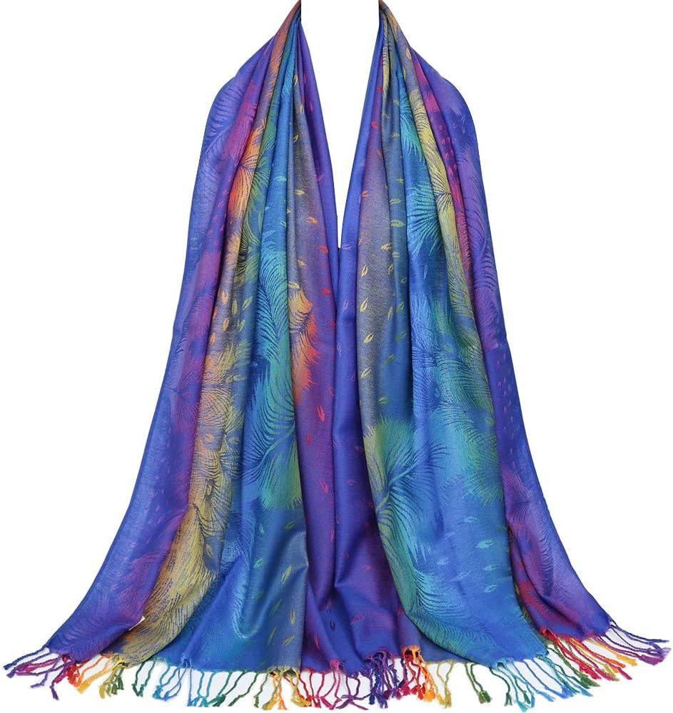 Neelamvar Colorful flowers Jacquard cotton pashmina Women Wrap Shawl tassels Scarves