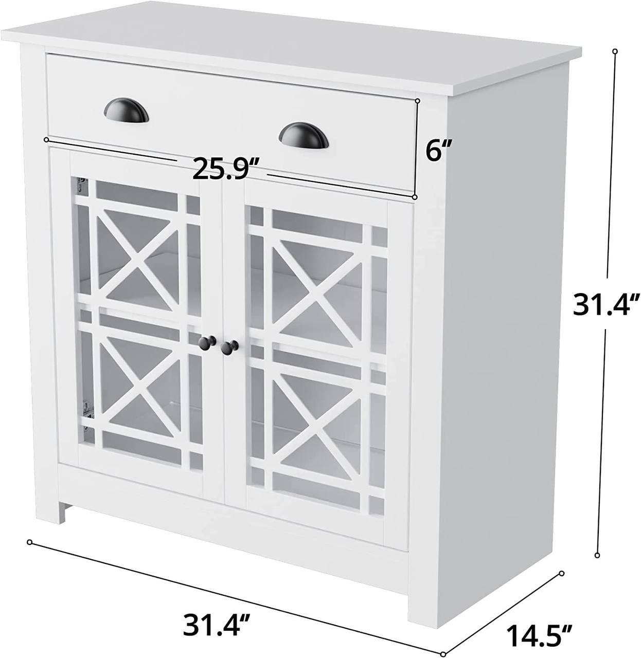 Cozy Castle Kitchen Storage Cabinet with Doors and Adjustable Shelf， 31.4&#34; W x 31.4&#34; H Freestanding Buffet Sidebord， Accent Cabinet for Kitchen， Dining Room， White