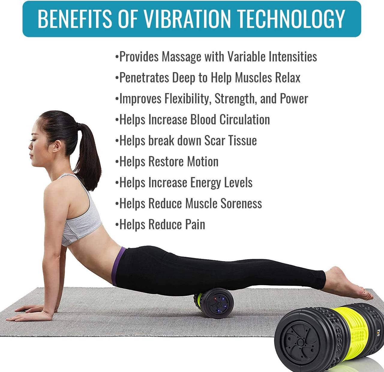 HealthSmart Vibrating Foam Roller, FSA & HSA Eligible Massage Roller and Muscle Roller for Exercise and Physical Therapy with Four Speed Vibrations and Deep Tissue Massage, Firm Density